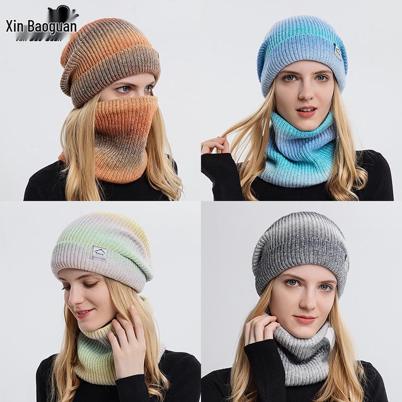 Gradient Korean-Style Knitted Hat Set: Warm, Thick, Cold-Proof with Ear Protection for Autumn & Winter