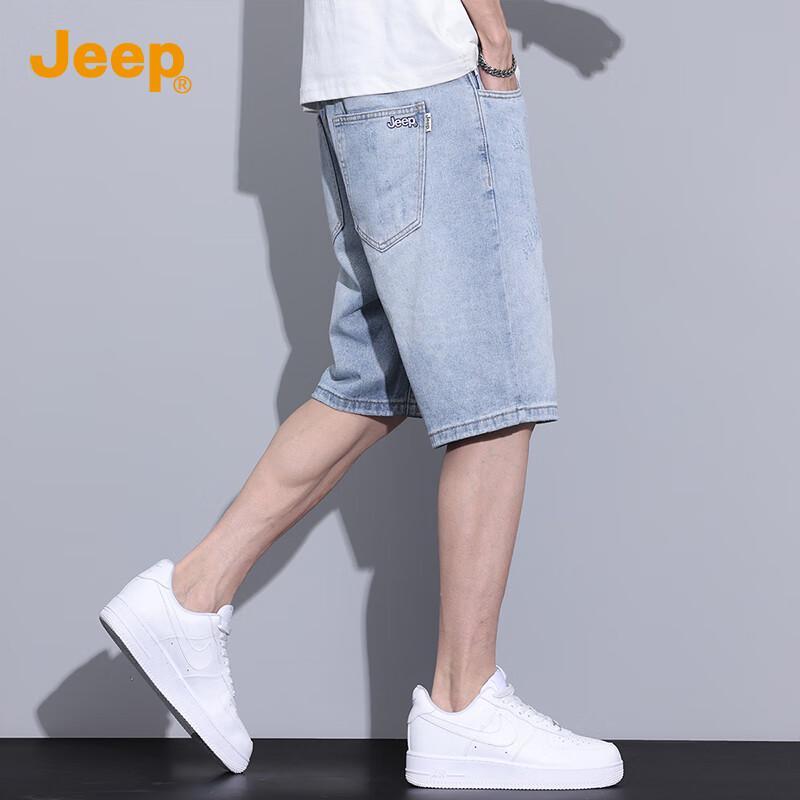 Jeep Men's Spring/Summer Retro Denim Mid-Length Shorts