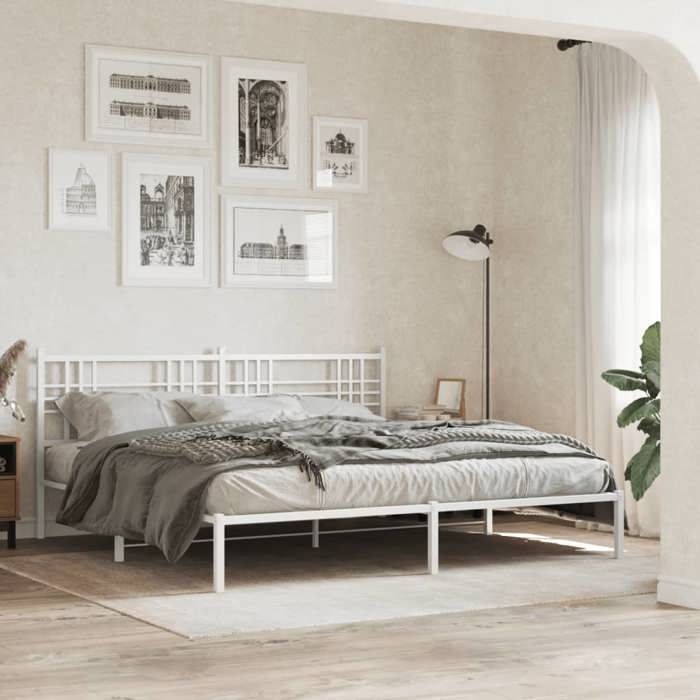 VidaXL Tête de lit métal blanc 180 cm, tête de lit pour lit double, tête de lit blanche,, tête de lit en métal 376409