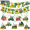 Farm Tractor Birthday Decoration Banner Birthday Party Decoration Flag and Flower Pull Tractor Spiral Pendant
