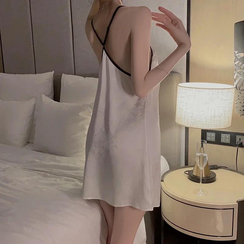 Elegant Pajamas Women's Suit Backless Floral Lace Dress with Bra Pajamas Pajamas Clothes for Women