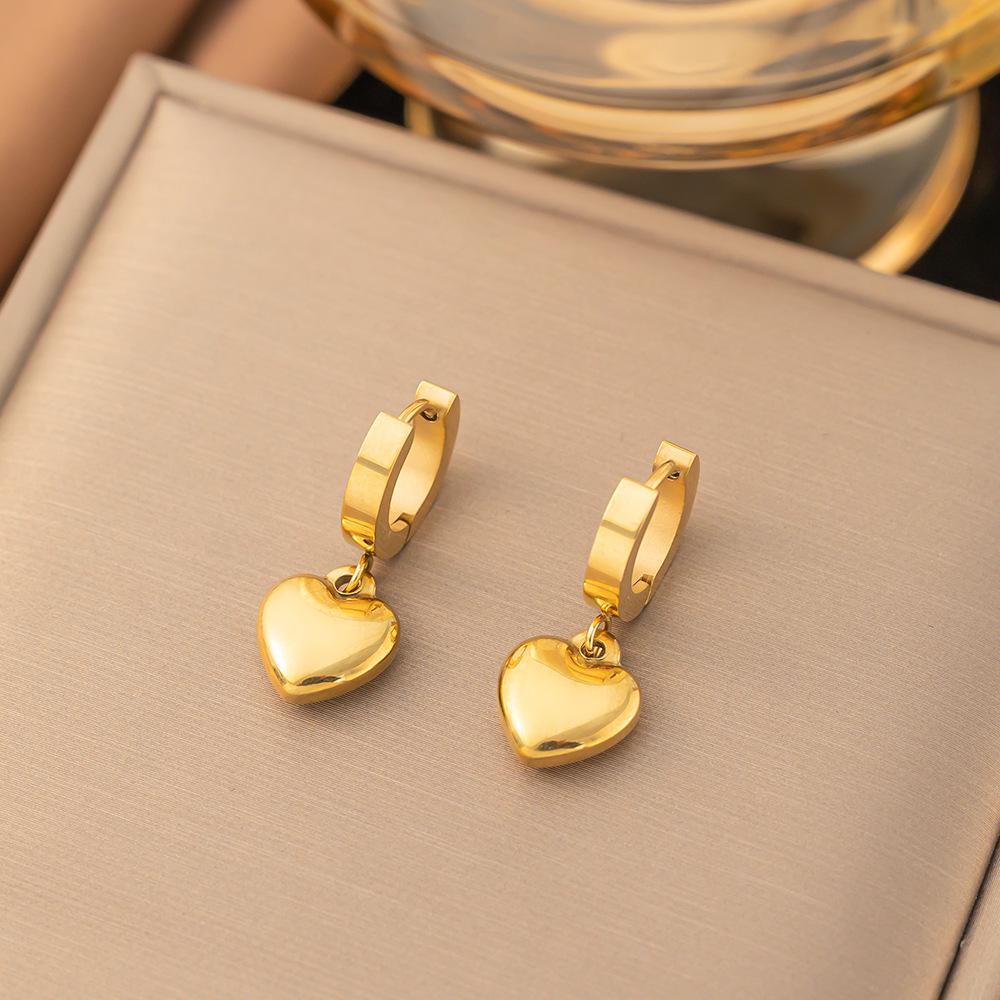 Heart Necklace & Earring Set for Women - Niche Design, Colorfast Titanium Steel, 18K Gold, Ideal for Summer Layering.