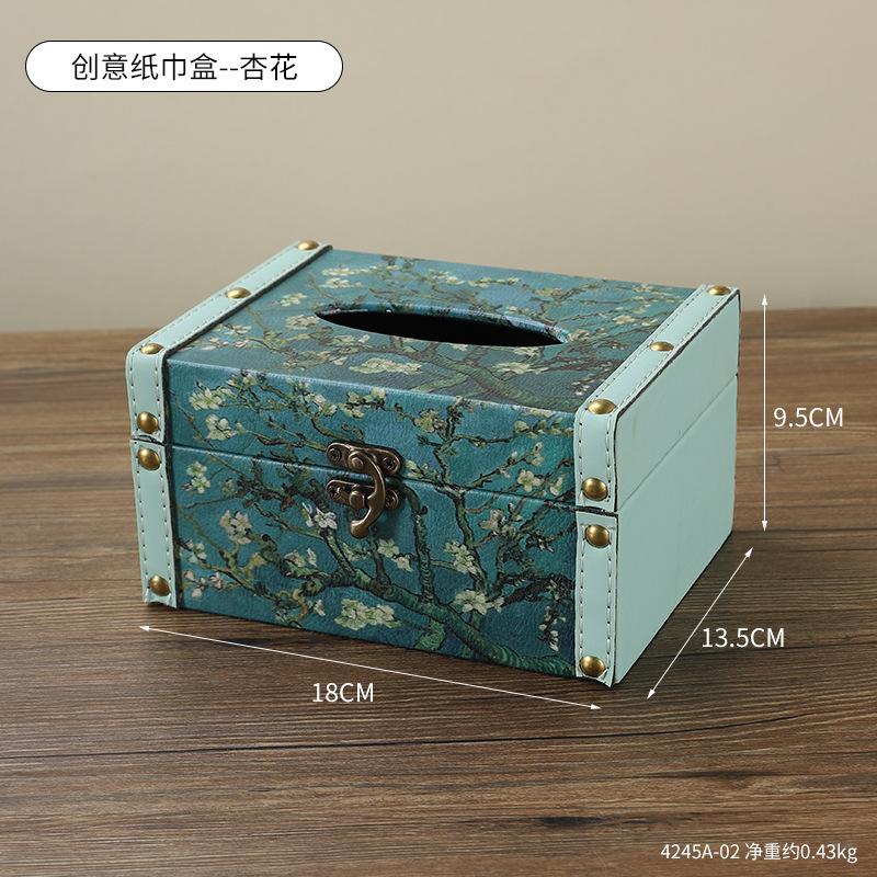 Originalität Ölgemälde von Blumen quadratisch Taschentuchbox Leder Aufbewahrungsbox Wohnzimmer Schreibtisch abgedeckte Papierbox