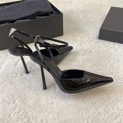 Fashion High-Heeled Women'S 2025 Spring New Nightclub-Style Sexy Rhinestone Patent Leather Black Thin Heels With A One-Shoulder Strap