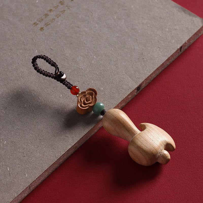 Natural Peach Wood Broadsword and Axe Keychain Pendant for Men and Women