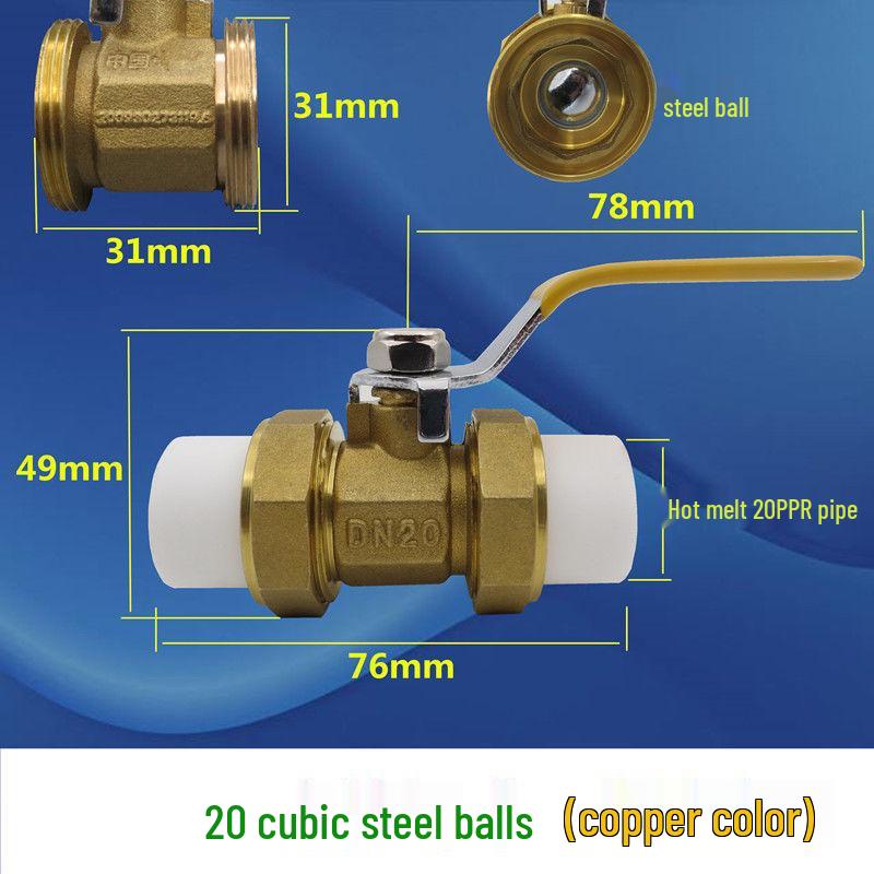 Zawór kulowy miedziany PPR: 20mm Podwójne Złącze, 25mm Rura Wody Kranowej, 32mm Zgrzewane na Gorąco, 40mm Ogrzewanie, 50mm Zawór, 63mm Przełącznik.