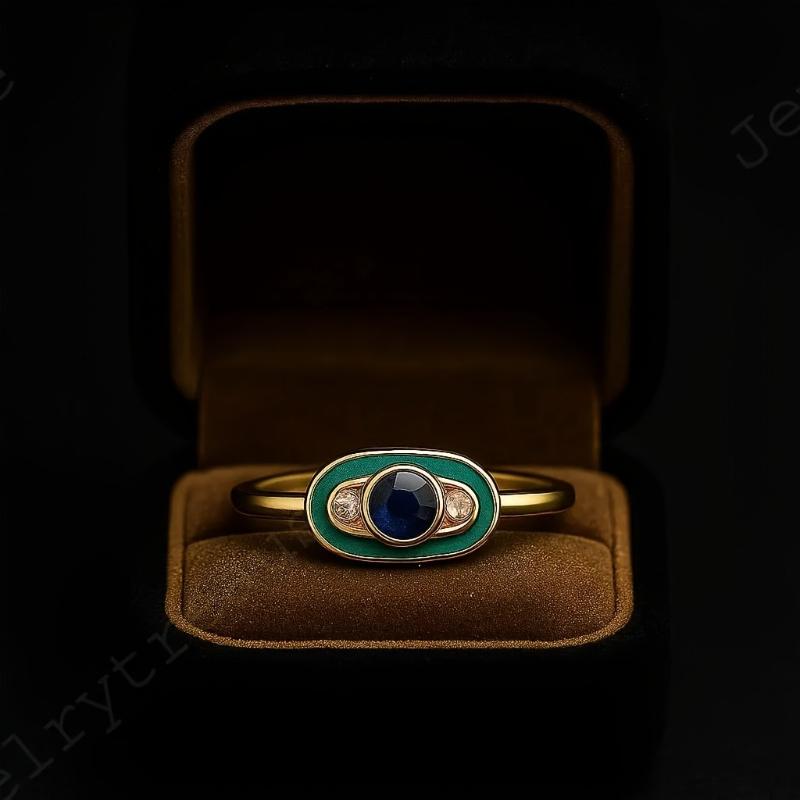 Vintage Green with Blue Synthetic Zirconia Ring Suitable for Women's Niche Design Daily Commuting Jewelry Accessories Gifts