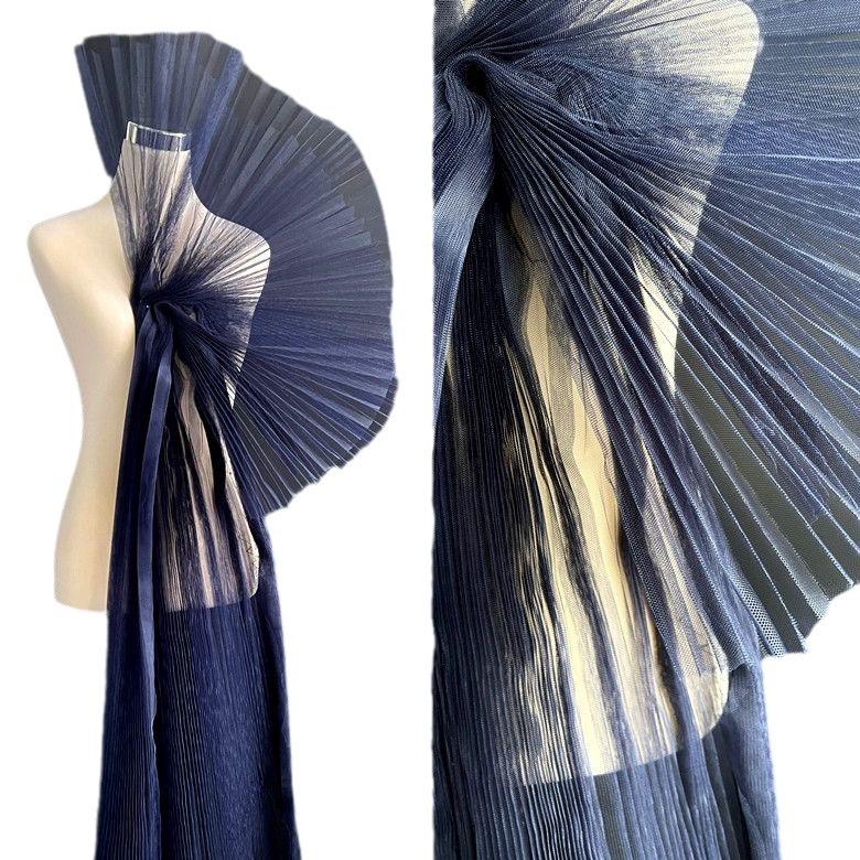 Graduated Designer Handmade Textured Stiff Net Yarn Pleated Fabric