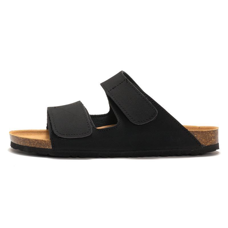 Foot Men's Cork Slippers Tide Student One-Flip Double Belt Men's Beach Shoes Frosted Leather