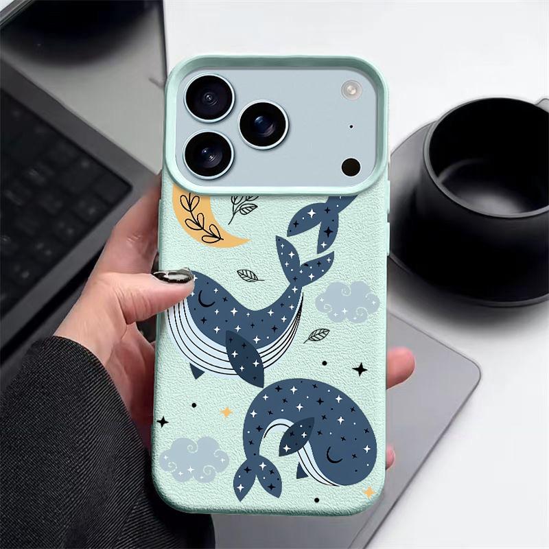 Měkký kryt s motivem velryby pro iPhone Air 17 16 Pro Max 15 14 13 12 Pro Max 11 16e nárazuvzdorný silikonový kožený texturovaný kryt