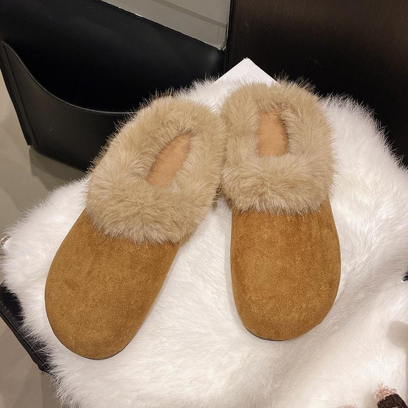 

2025 осень и зима новая верхняя одежда сумка голова пушистые тапочки женские круглый носок плоская подошва полутапочки плюшевые пушистые женские туфли 40