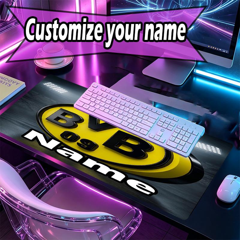 Custom Name Personalized Borussia Dortmund Pattern Mousepad, Laptop PC Desk Mat, Decorative Desk Mat for Home Keyboard Pad Gift