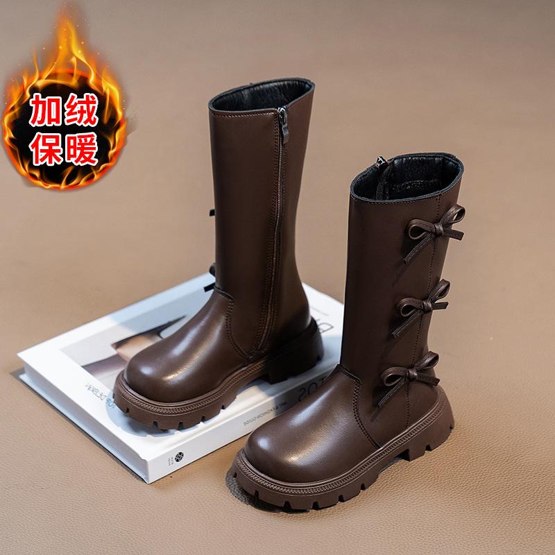 

Девочки сапоги 2025 осень и зима новые девочки высокие сапоги зарубежный стиль бант принцесса кожаные сапоги детские ботинки Мартин 30 yards inner length about 18.4cm