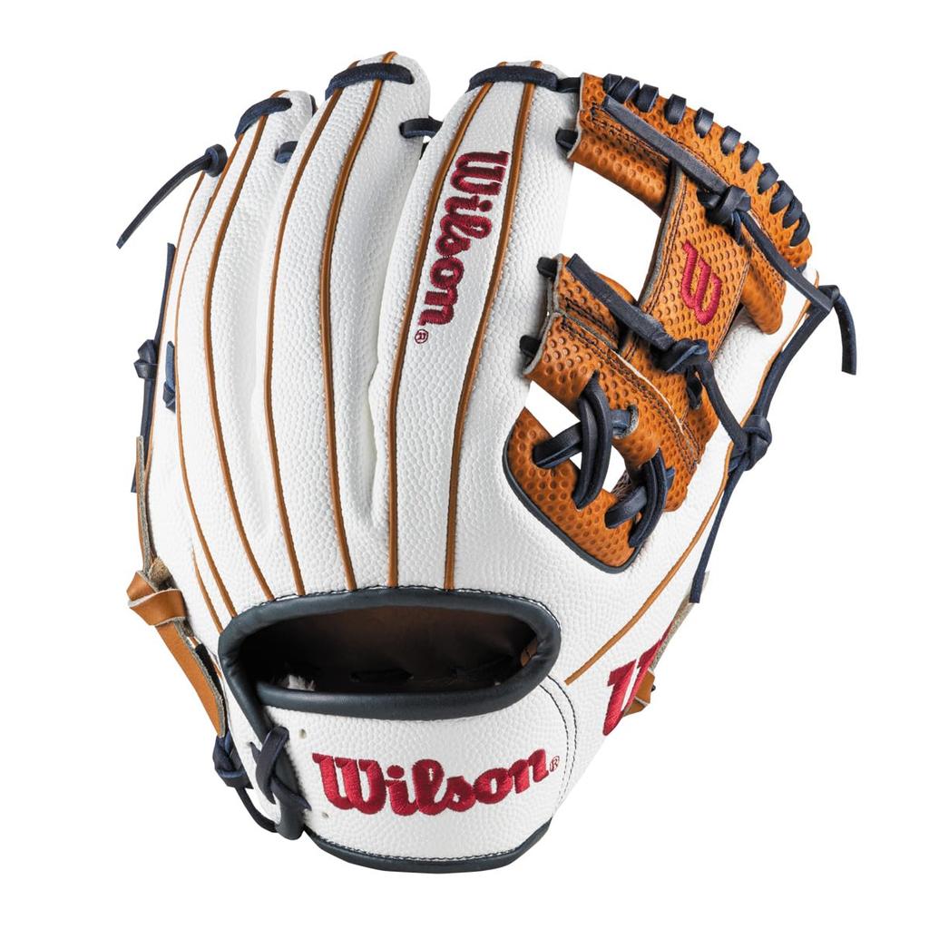 Wilson Baseball Wannabe Hero for with Thumb Pads for Two Little US Original S Tan SC X White SS Glove, DUAL, Infielders, (Recommended Fingers),