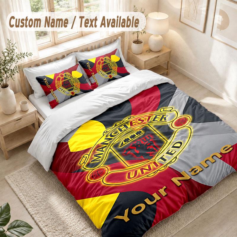 Custom Name Bedding Set 3 PiecesManchester United Print Duvet Cover + 2 Pillowcases Soft Bed Decor