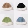 Women Warm Fluffy Plush Bucket Hat Ladies Winter Solid Fashionable Knitted Cap  Fisherman Cap Ladies