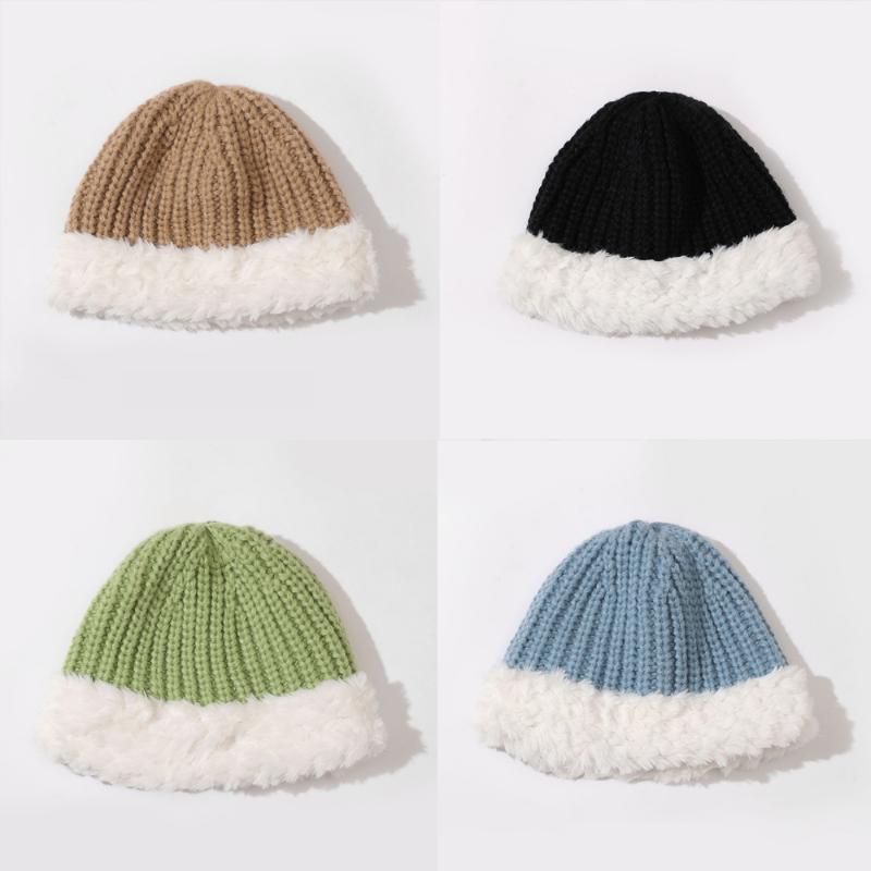 Women Warm Fluffy Plush Bucket Hat Ladies Winter Solid Fashionable Knitted Cap  Fisherman Cap Ladies