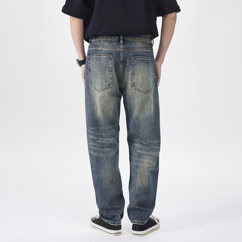 Daddy Jeans Men's Washed Heavy Industry Patch Denim Trendy Brand American Retro Loose Straight Casual Pants Ripped Pants