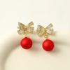 S925 Silver Needle Luxury Christmas Earrings with Red Pearl & Diamond, European & American Style