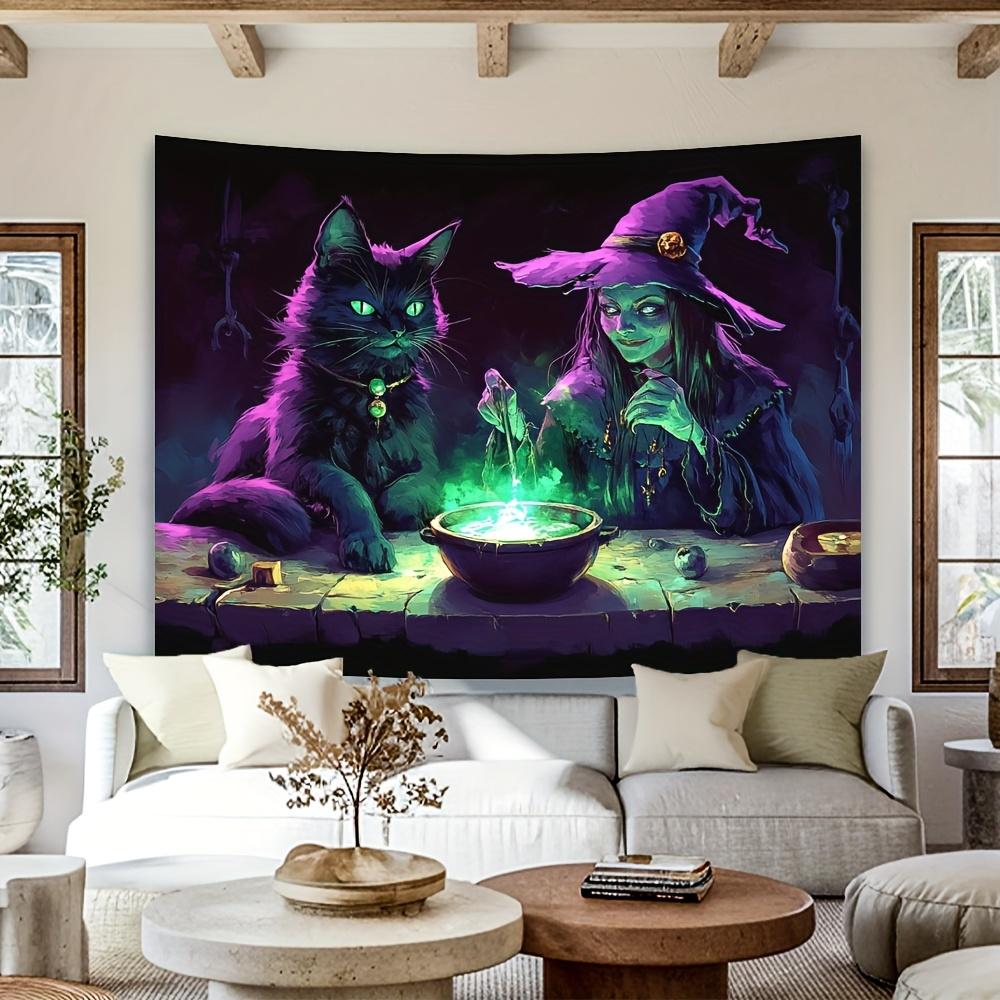 

VIKAMA Green Cauldron and Black Cat Theme Secret City Party Background Dark Tones Suitable for Bedrooms and Living Rooms 74x94cm(29x37in)