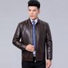 Mens Faux Leather Jacket Stand Collar Zip-Up Warm Thick Winter Business Casual Outerwear