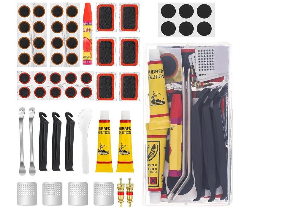 Bicycle Tire Repair Kit with Cold Patch, Glue, and Lever Tools