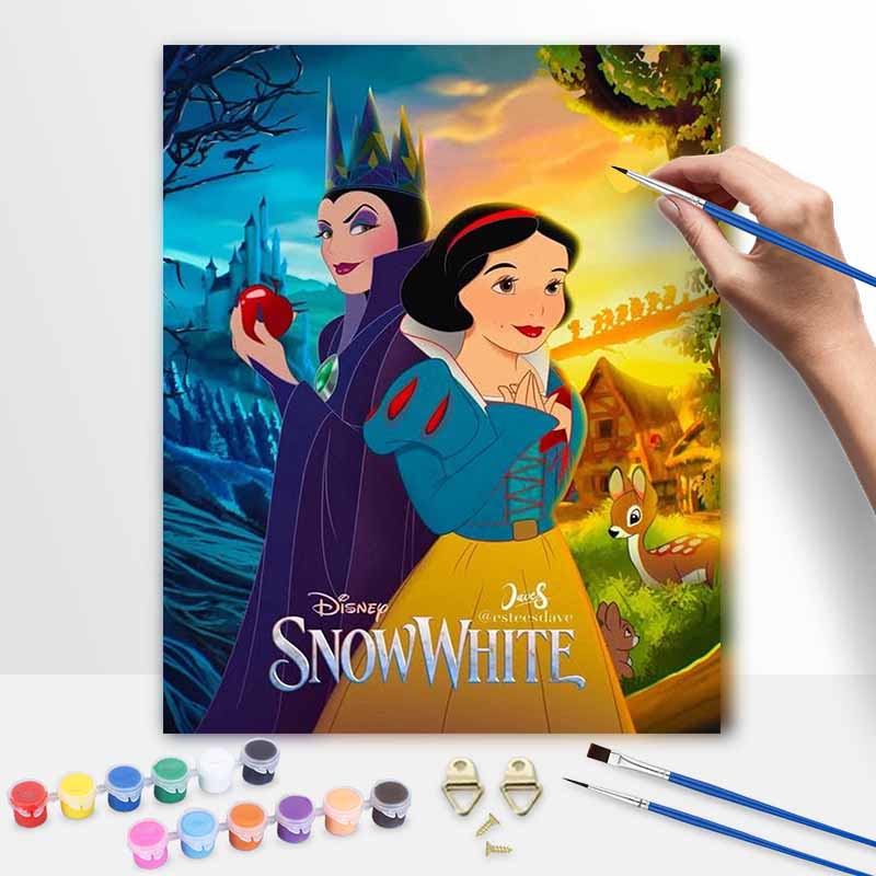 Disney oil painting Snow White and Evil Queen art handmade diy painting home decoration gift 20x30cm