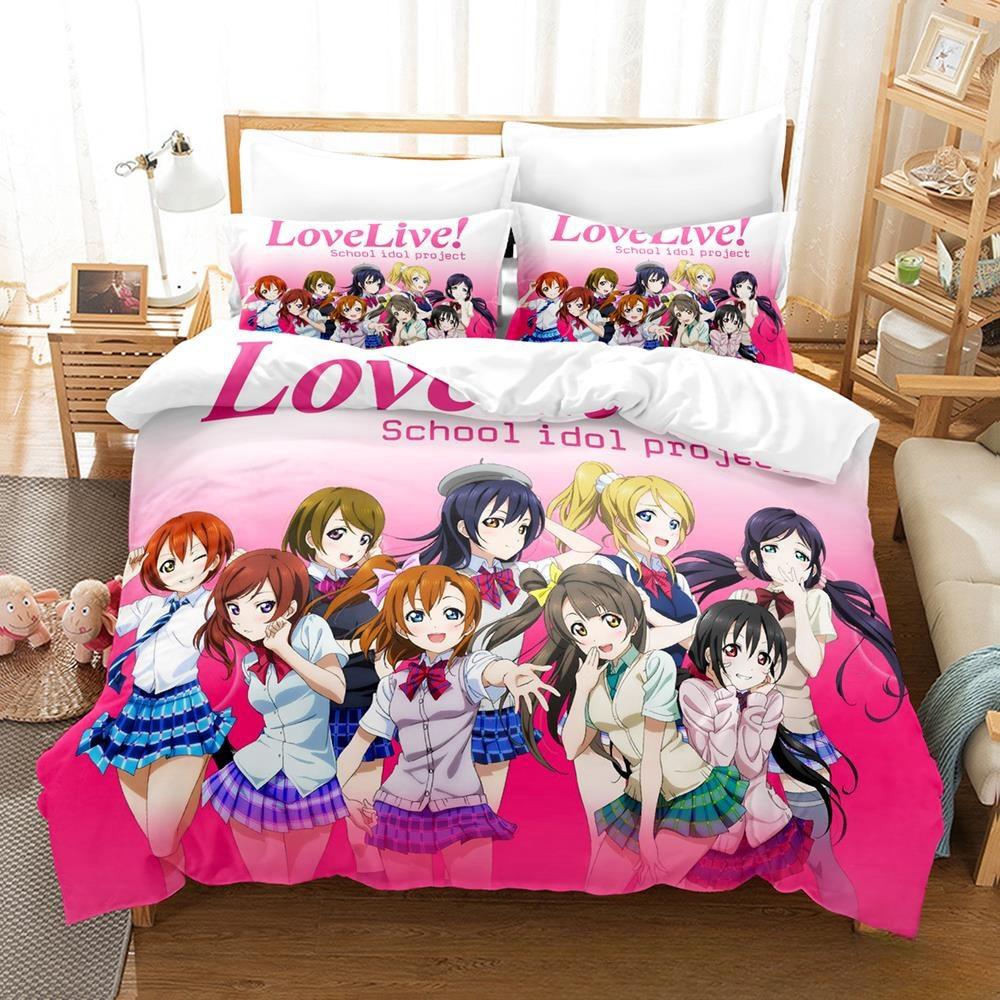 Fashion 2025 New Kawaii Love Live! Bedding Set Cartoon Anime three-piece Set Adult Kid Bedroom Duvet Cover Sets Home Textiles