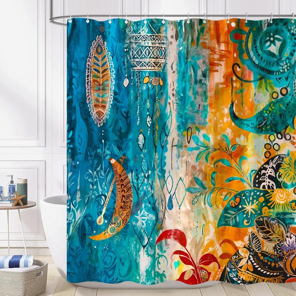 Artistic Cat Shower Curtain Set Iconic Wave Design Waterproof Bathroom Shower Curtain Japanese Art Style Print Bold Home Decor