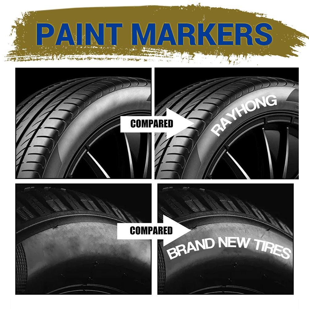 6pcs White Waterproof Cars Wheel Tire Oily Mark Pen Auto Rubber Tyre Paint Pen Cd Metal Permanent Paint Marker Graffiti Touch Up