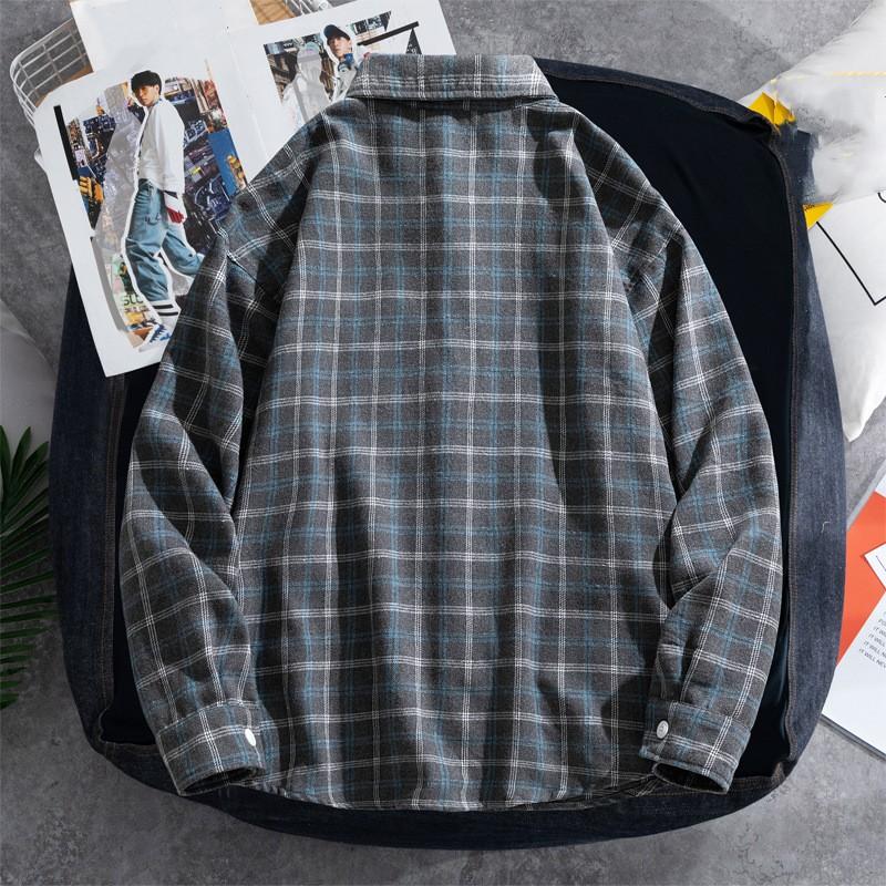 Men Spring Autumn Long Sleeved Causal Shirt Plus Size Coat Square-neck Color-blocked Casual Top