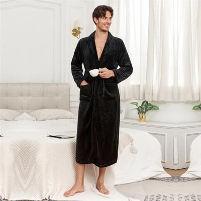 Autumn Winter Lapel Extended Bathrobe Pajamas Nightgown Thickened Warm Comfortable Flannel Wear Clothing for Men