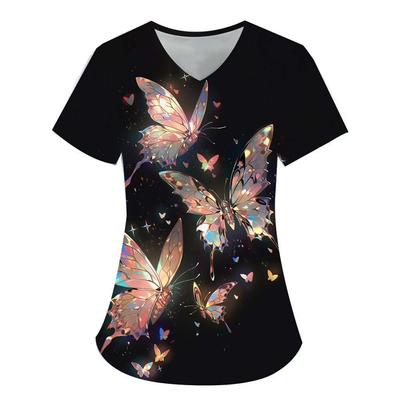 Butterfly Element 3D Digital Printed Women's Personalized and Fashionable Round Neck Short Sleeved T-shirt