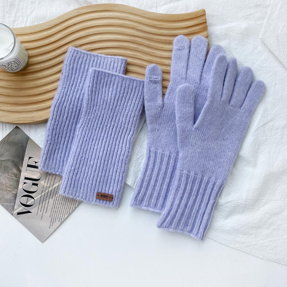Monochrome Macaron Yarn Gloves Knitted Removable Gloves Women's Autumn and Winter Premium Hand Kit