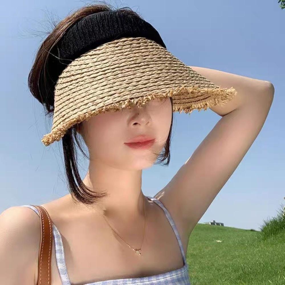 Woven Empty Top Hat Sunscreen Summer Sun Cap Fashion Straw Visor Cap  Girl