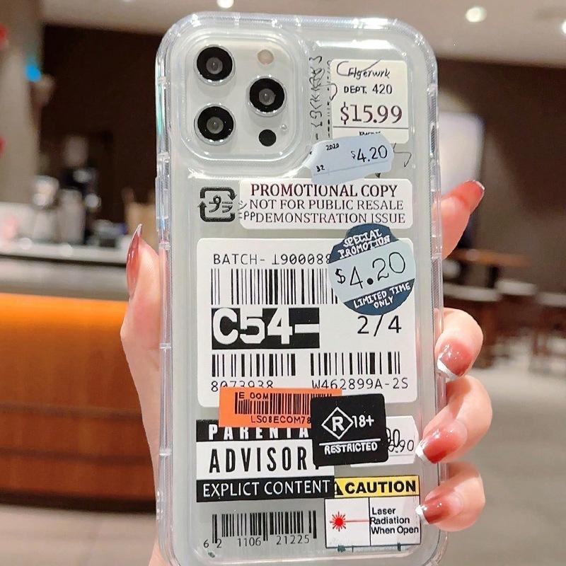 Barcode label transparent mobile phone case suitable for 14/13 soft case iPhone12Pro/15promax anti-drop 11/xs
