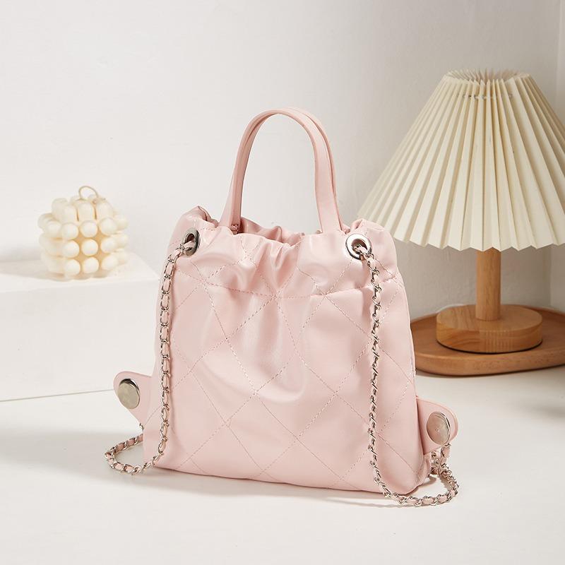 

Женская сумка Нишевый дизайн Рюкзак с ромбовидной цепочкой Портативная сумка-ведро Рюкзак Advanced Sense of Solid Color One Size розовый