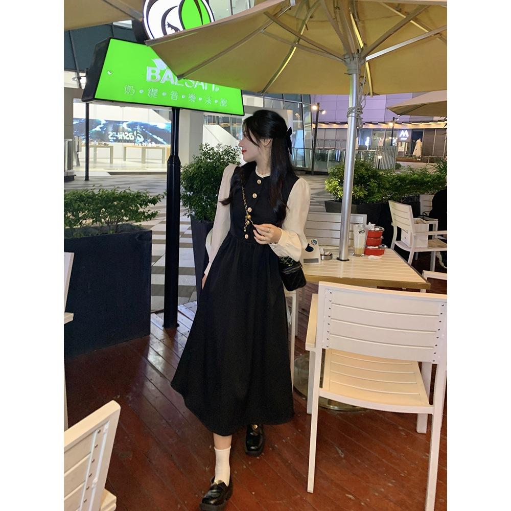 Spring New Celebrity Temperament Design Sense Hepburn Style Long Skirt French Bubble Long Sleeve Dress Women's Clothing