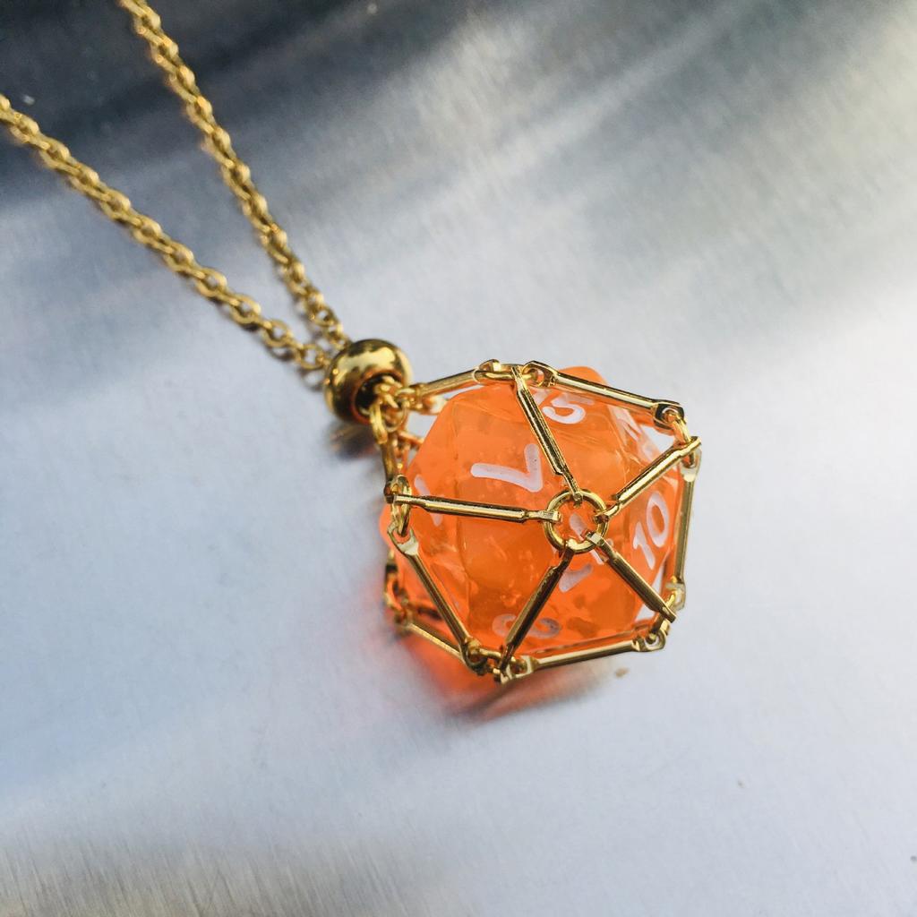 Board Game Acrylic 20D Dice Necklace Metal Net Cage Interchangeable Pendant Dice Necklace Accessories Lovers Fans Gift Props