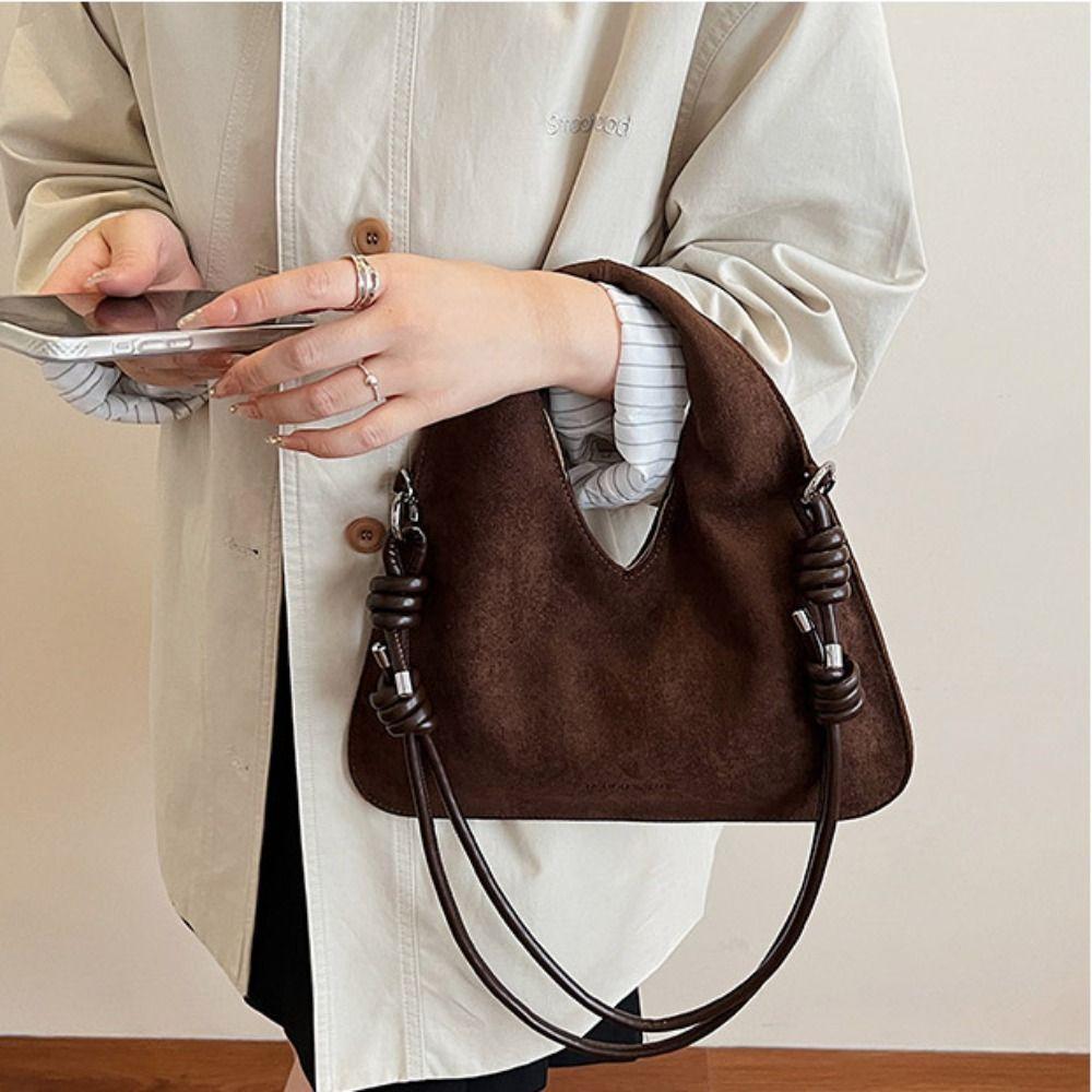 Large Capacity Suede Triangular Hand Bag Shoulder Bag Solid Color Tote Bag  Holiday