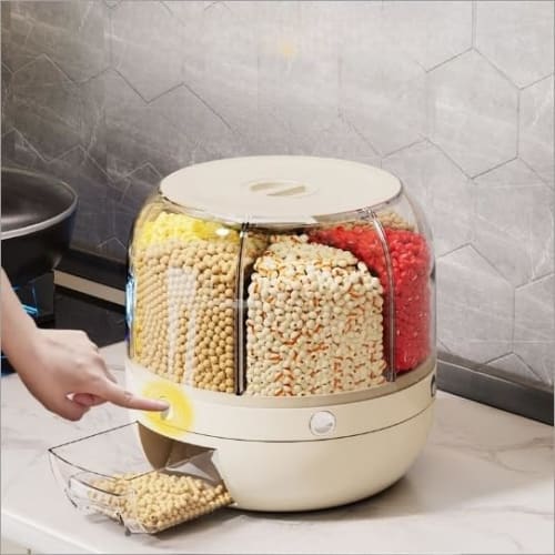 Large Capacity Rotating Rice Container, 360-Degree Rotating, Food Storage, Airtight, Moisture-Proof, Insect Repellent, Stylish, Measuring Rice Box, Gr