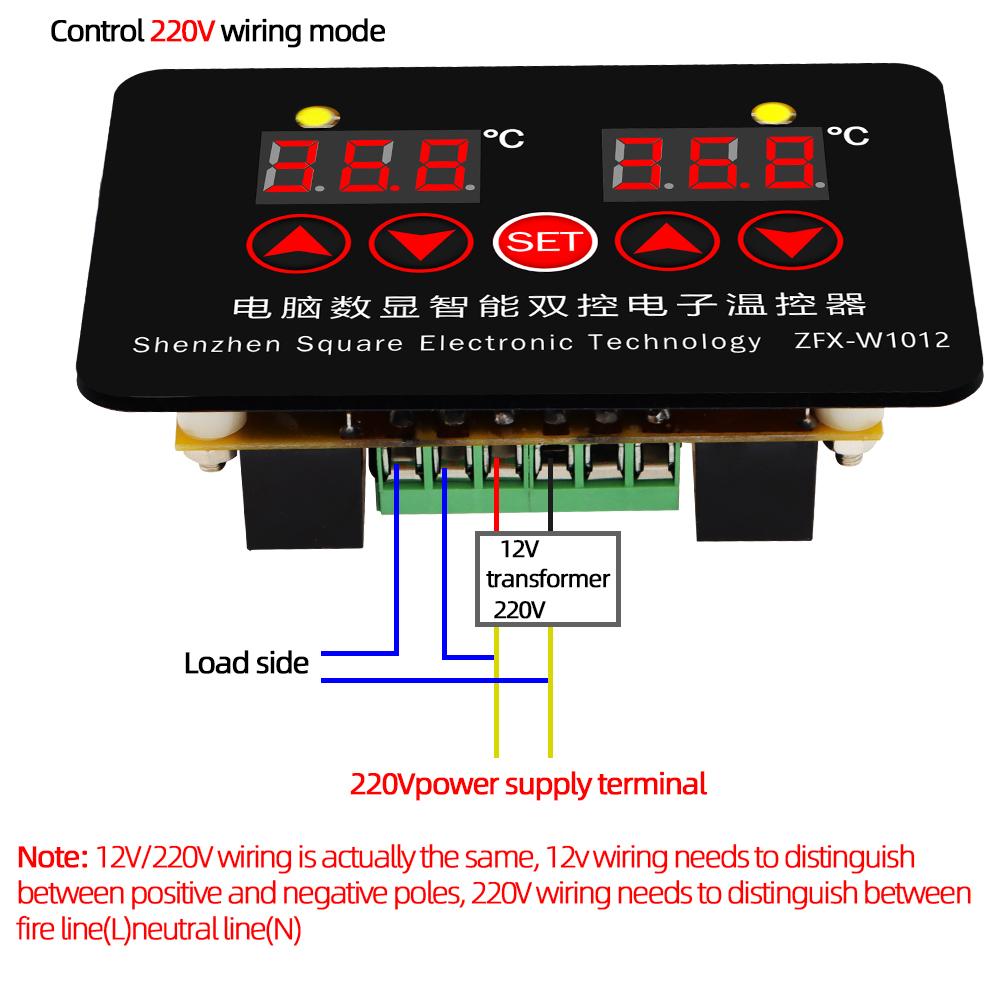 ZFX-W1012 Digital Thermostat Incubator Temperature Controller DC12V 24V AC 220V Thermoregulator Two Relay Output