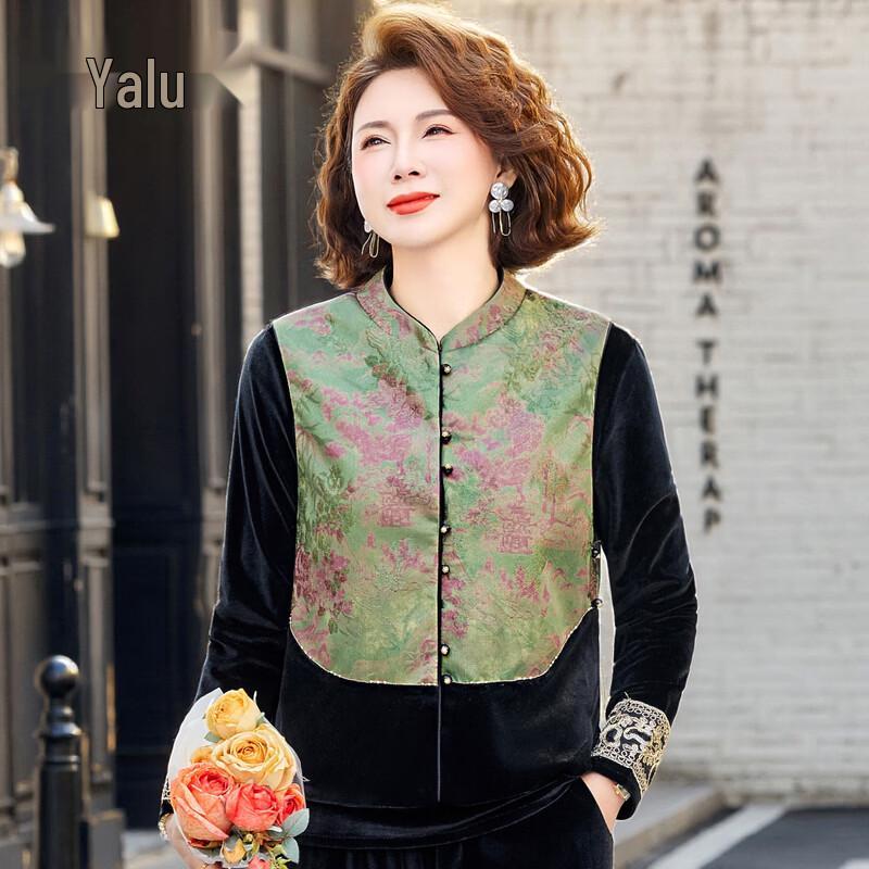 Yalu Mother s Chinese Style Gold Velvet Two-Piece Set 5XL