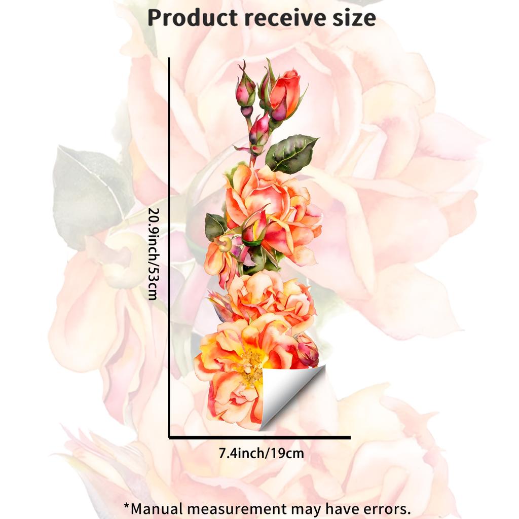 Watercolor Orange Rose Static Cling Wall Sticker for Living Room Balcony Entryway Home Decor