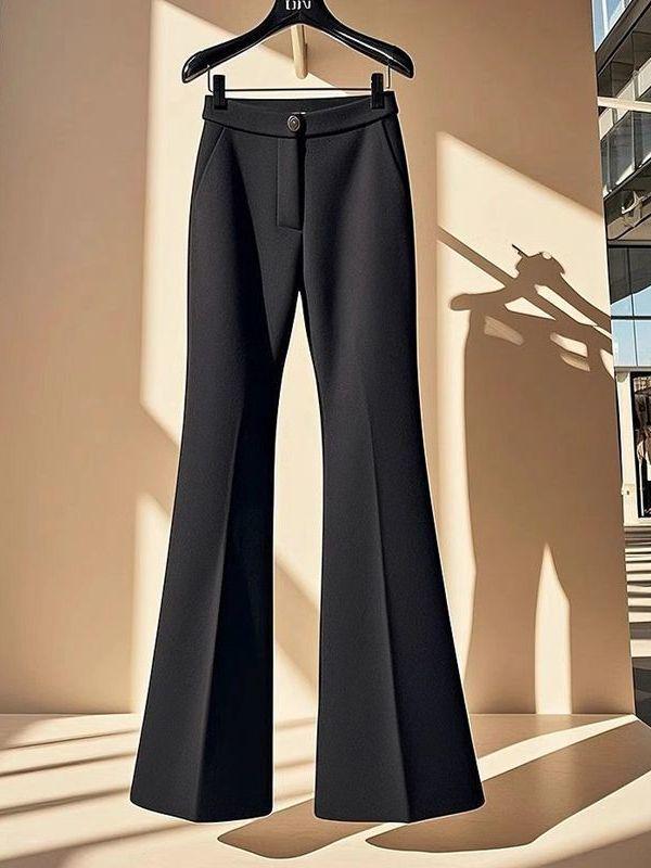 Women's High Waist Slim Fit Black Flare Pants - Spring/Summer 2026 Micro Bell Bottoms for Petite Figures