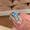 Super White Comparable To Ice Flower Cut Sea Blue Zircon Retro Temperament High Sense Micro Inlaid Open Ring Women's Light Luxury Ring 2026