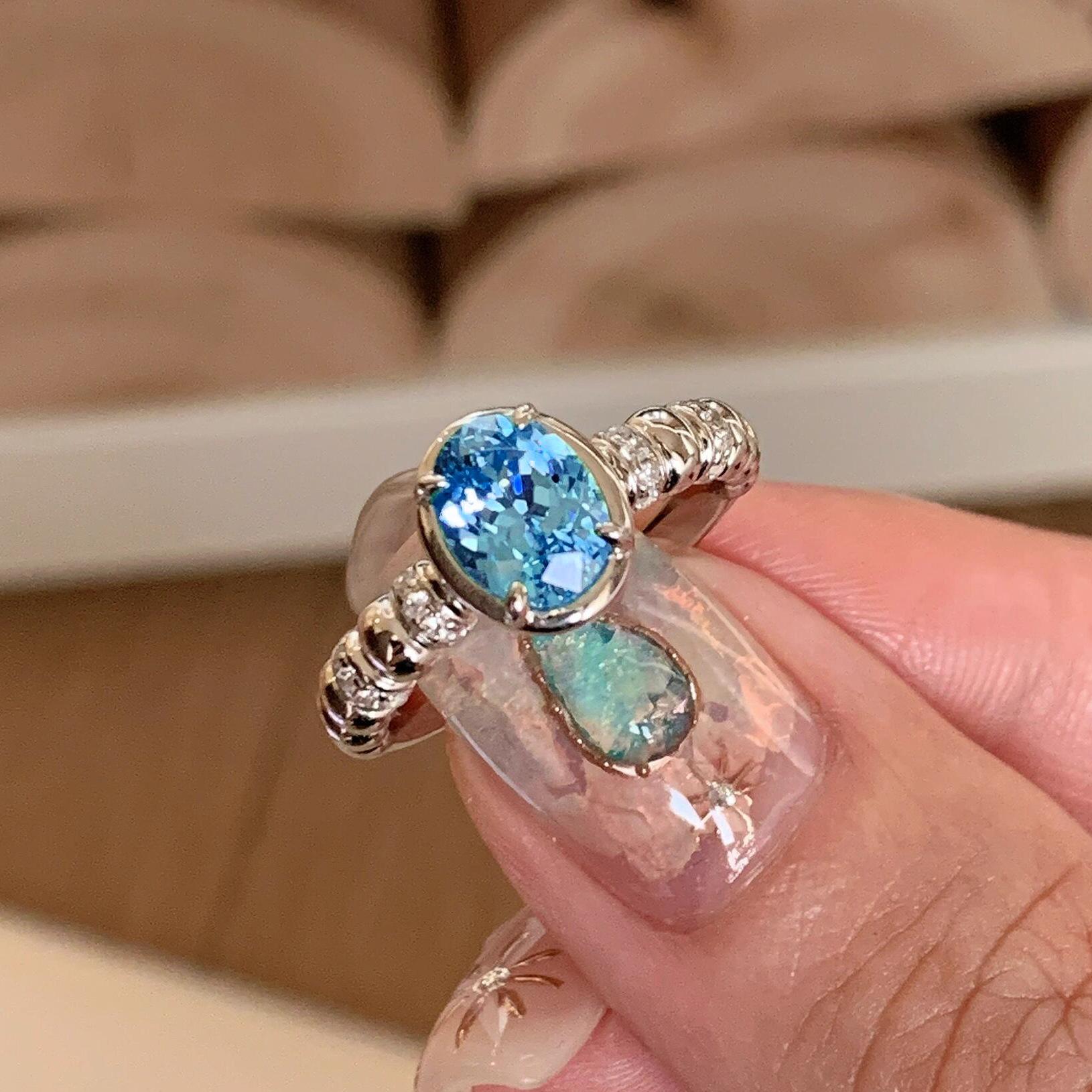 

Super White Comparable To Ice Flower Cut Sea Blue Zircon Retro Temperament High Sense Micro Inlaid Open Ring Women s Light Luxury Ring 2026 Resizable