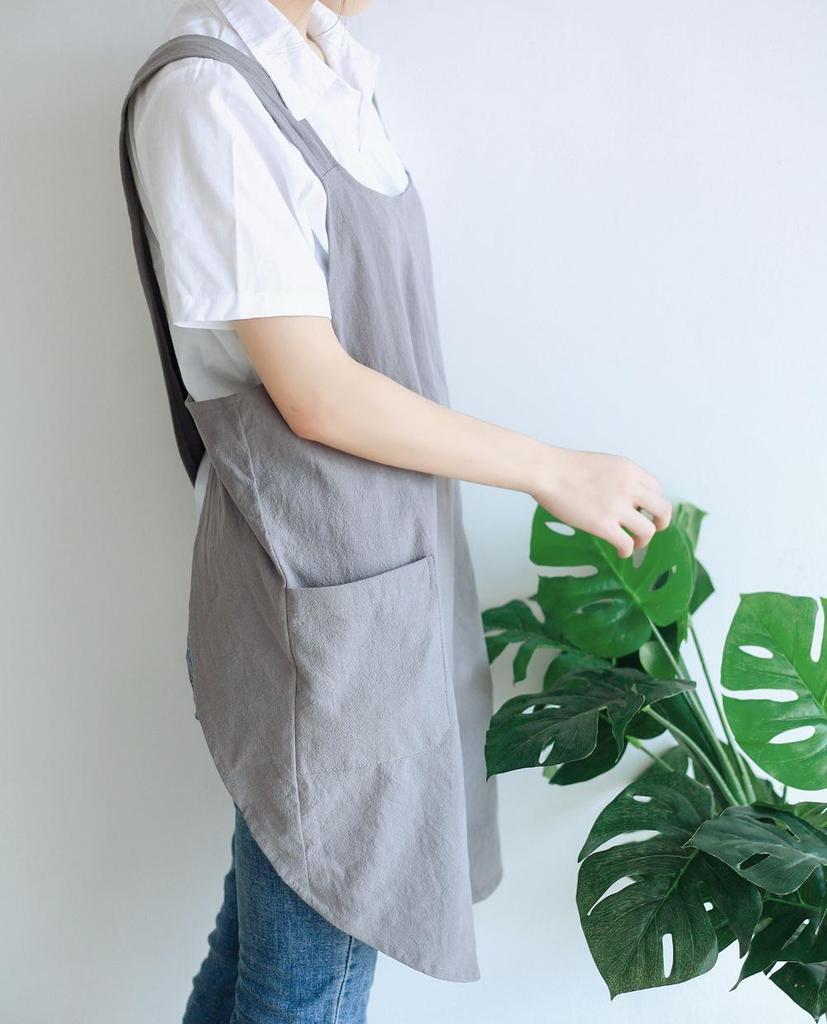 Retro Floral Cotton Linen Apron - Japanese & Korean Style, Comfortable Women's Bib with Printed Logo