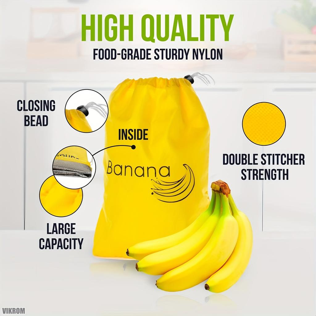 Banana-Themed Reusable Vegetable And Fruit Storage Bag - Lightweight, Washable Polyester Produce Pouch with Drawstring Closure