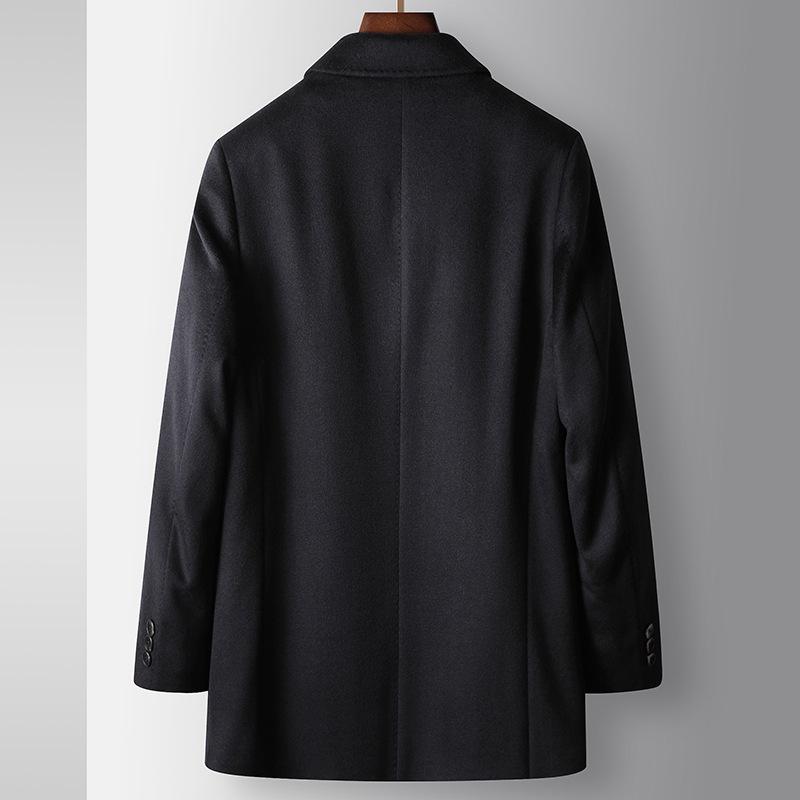 Men's Woolen Coat Autumn and Winter Executive Lapel Middle-aged High Luxury Business Unloading Rabbit Hair Liner Thick Coat